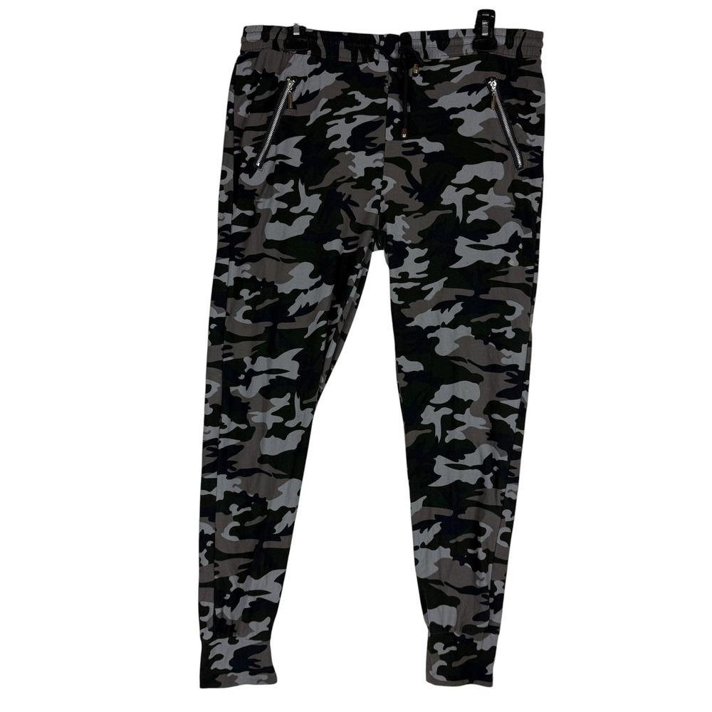 Indero Pants Womens S/M Green Camo Jogger Zipper Pockets Elastic Stretch